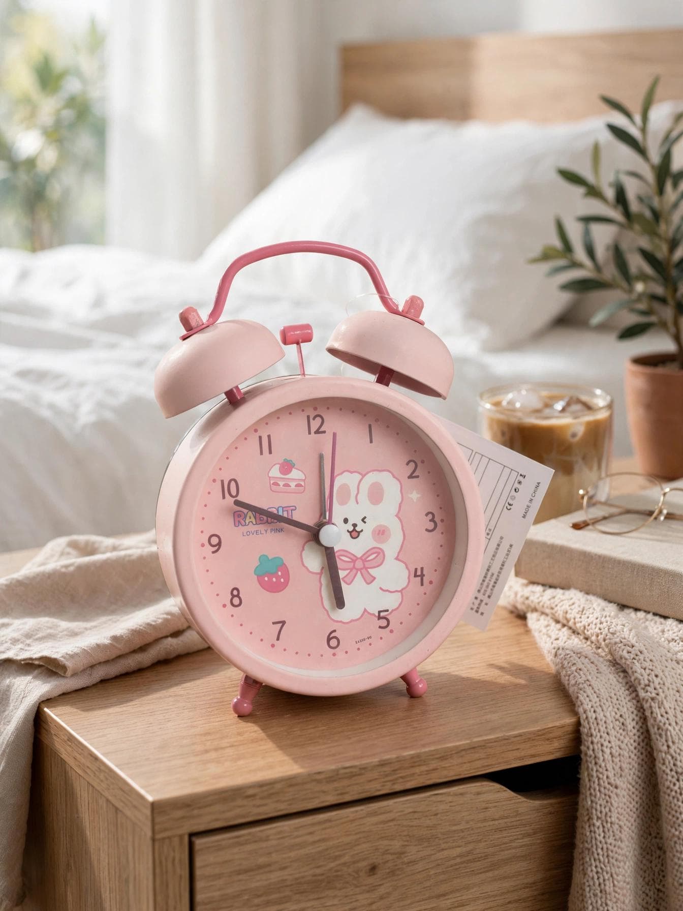 FunBlast Pink Bunny with Bow Twin Bell Alarm Clock