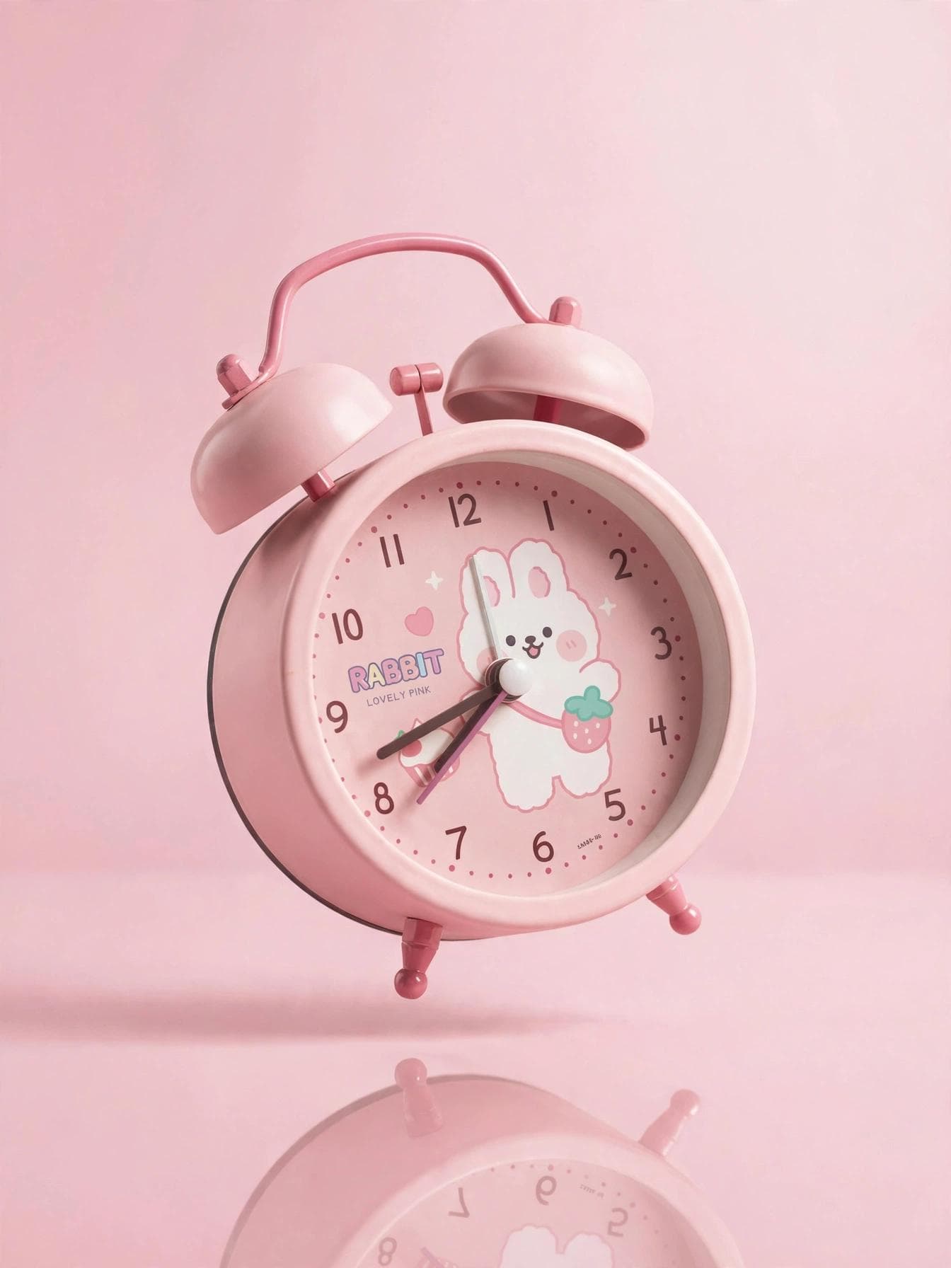 FunBlast Pink Bunny with Strawberry Bag Twin Bell Alarm Clock
