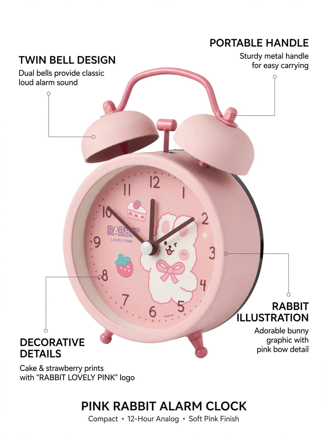 FunBlast Pink Bunny with Bow Twin Bell Alarm Clock