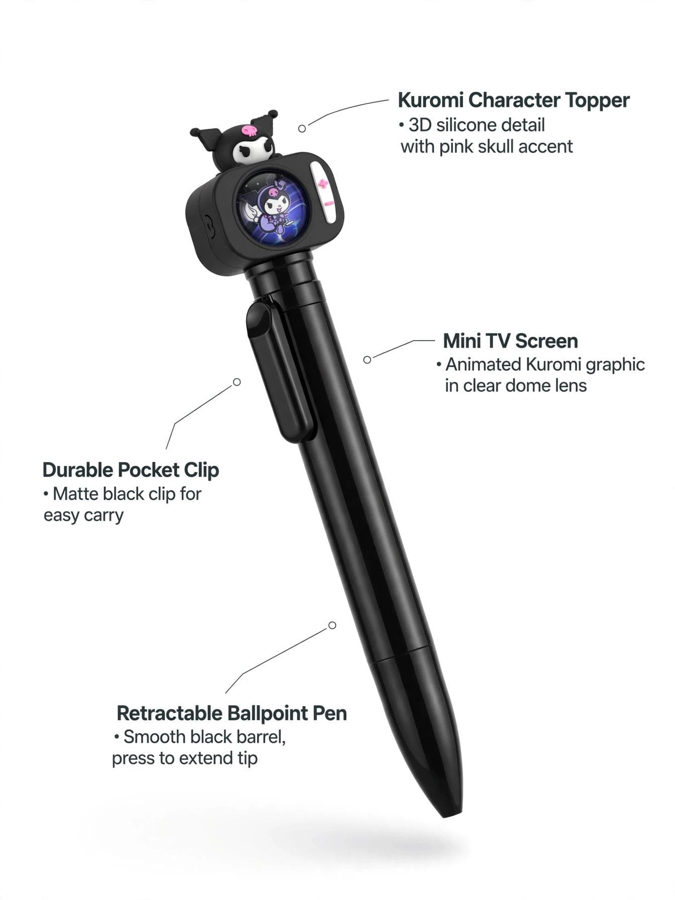 Sanrio Kuromi Retro TV 3D Topper Retractable Pen - Black