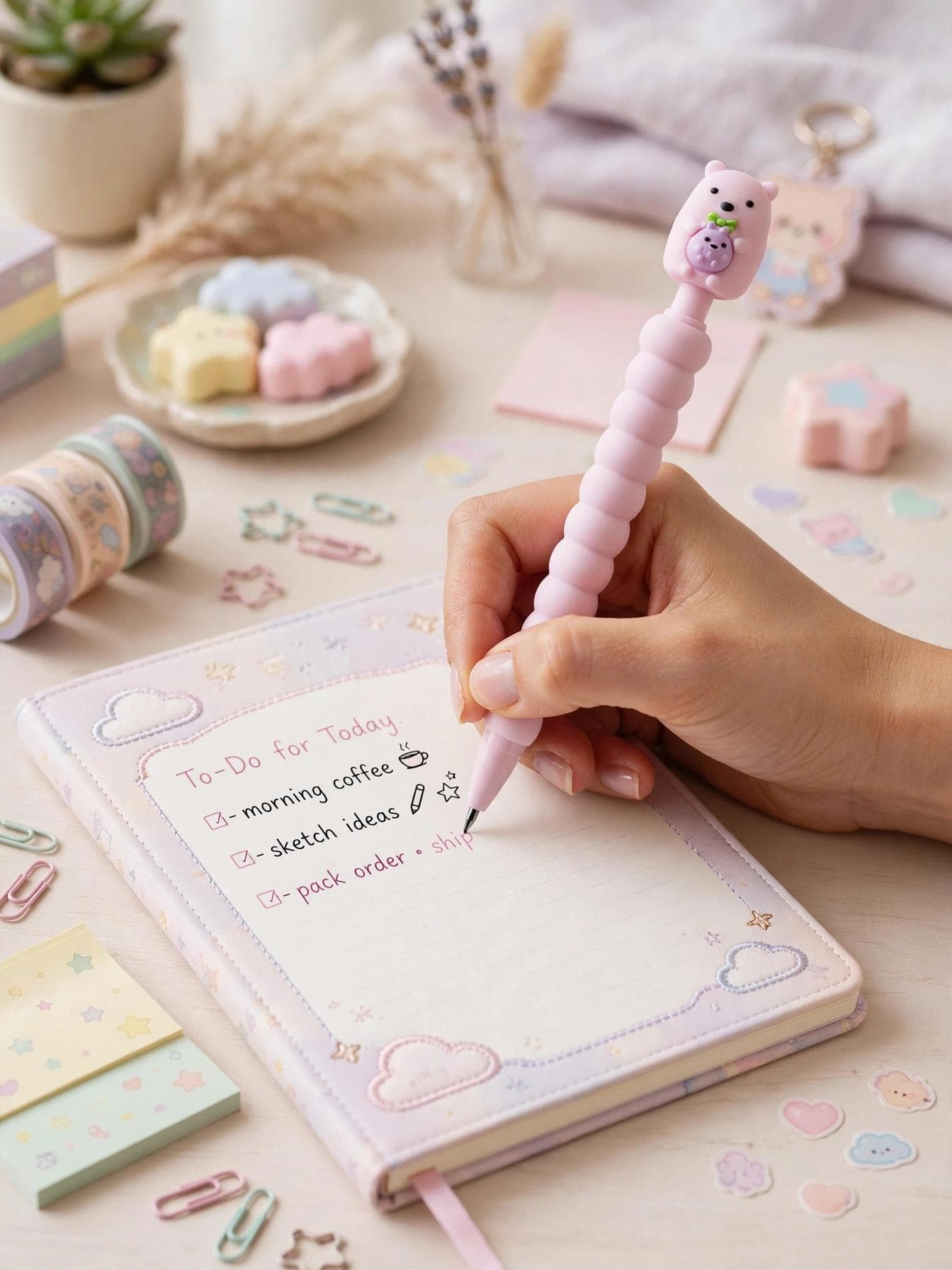 Gold Leaf Kawaii Polar Bear Soft Grip Mechanical Pencil 0.7mm - Pink
