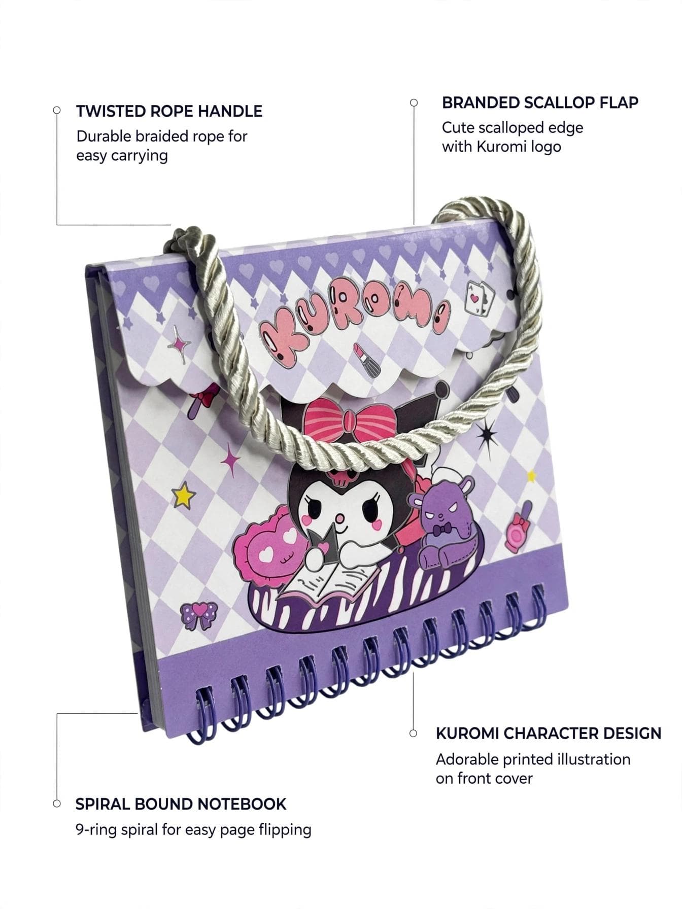 Kuromi Purple Diamond A7 Handbag Shaped Spiral Notebook
