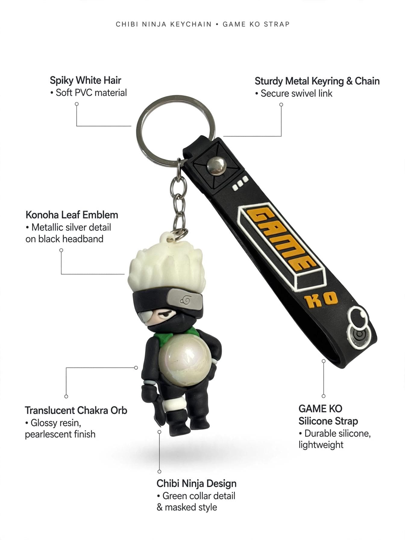 Light-Up Kakashi Anime Ninja Keychain with Black Wrist Strap