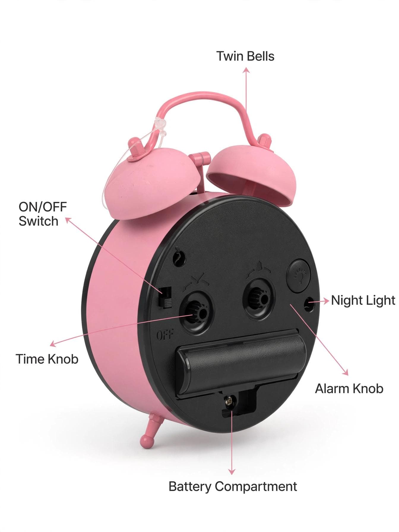 FunBlast Pink Bunny with Strawberry Bag Twin Bell Alarm Clock