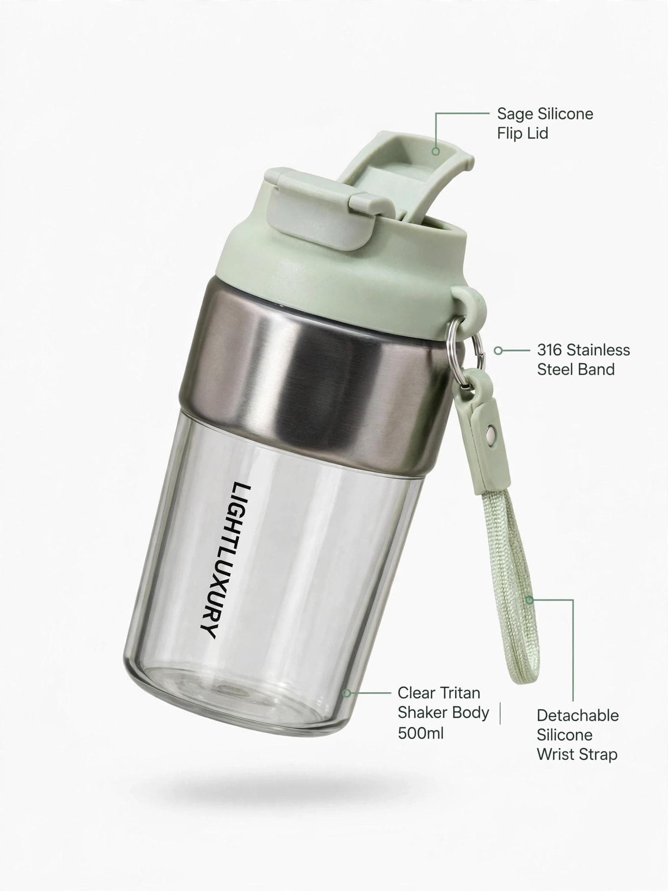 LightLuxury 460ml 2-in-1 Sipper & Non-Sipper Container with Strap - Mint Green