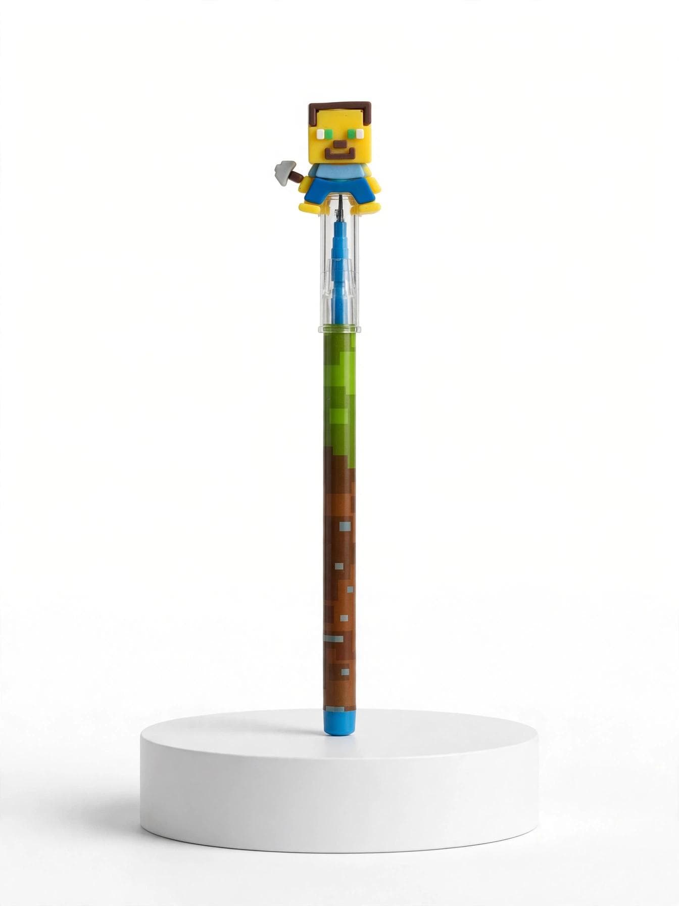 Minecraft Themed Pixel Character Grass Block Push Pencil