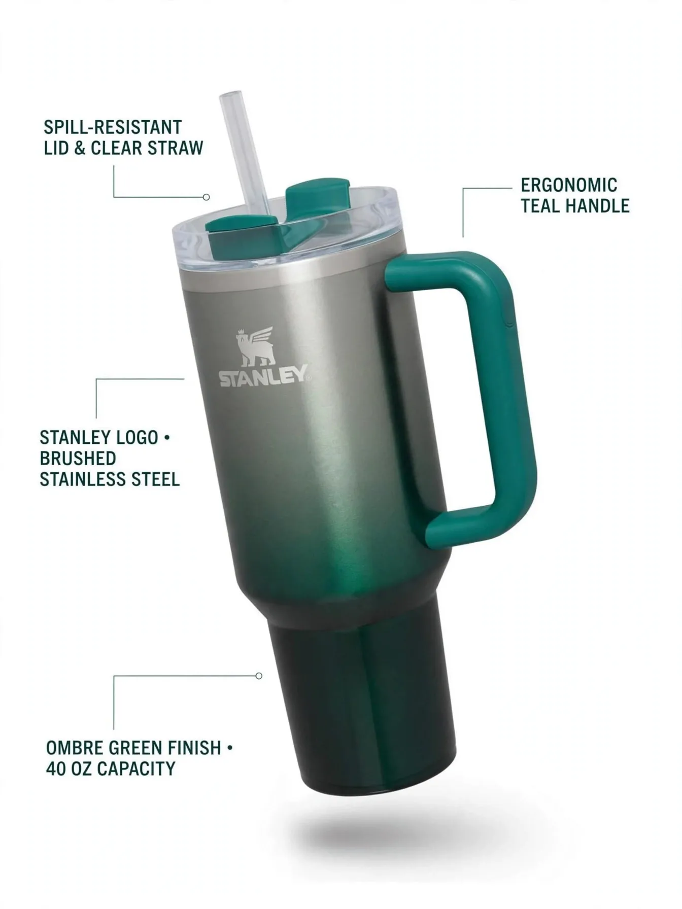 Premium 30oz Insulated Tumbler - Stanley-Inspired Replica - Pine Gradient Ombre