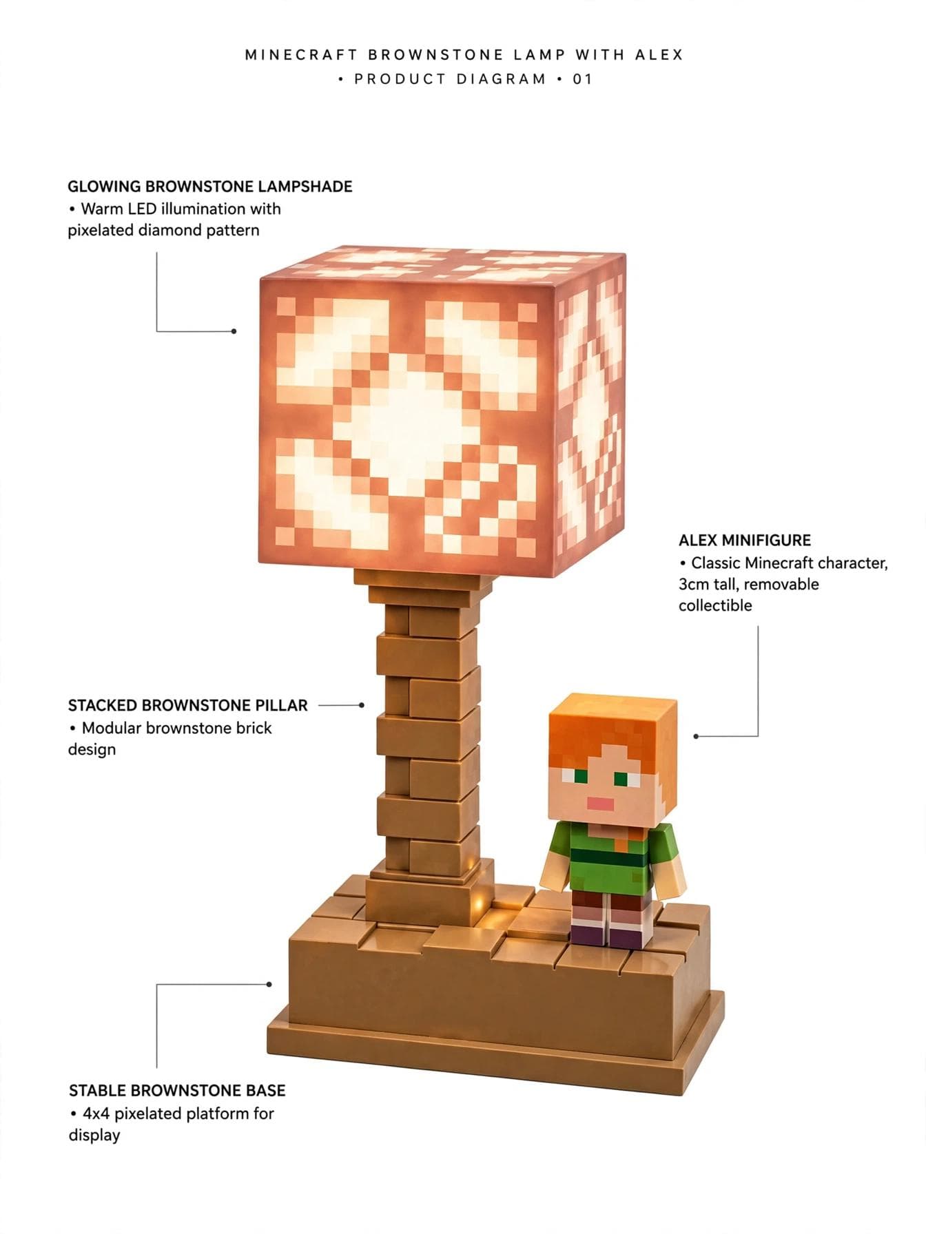 Pixel Gaming Redstone 2-in-1 LED Night Light Lamp