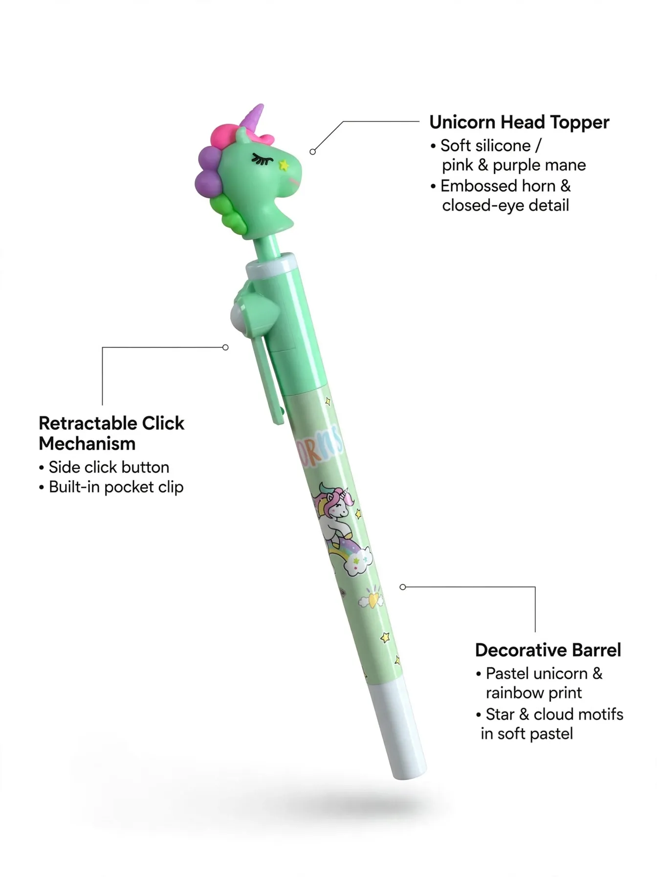 Green Fancy Rolling Unicorn Gel Pen