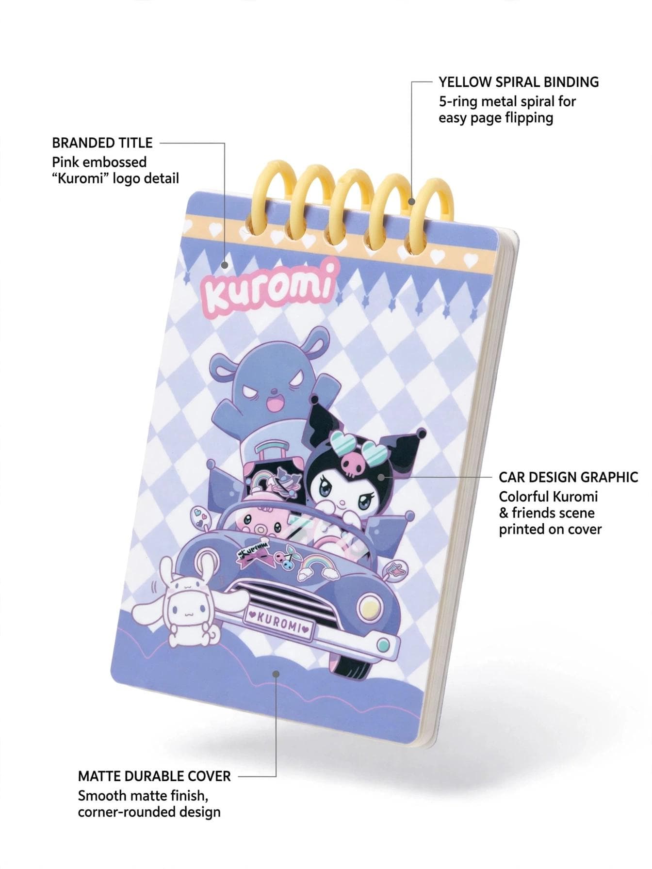 Kuromi Pocket Spiral Notepad - Yellow Spiral