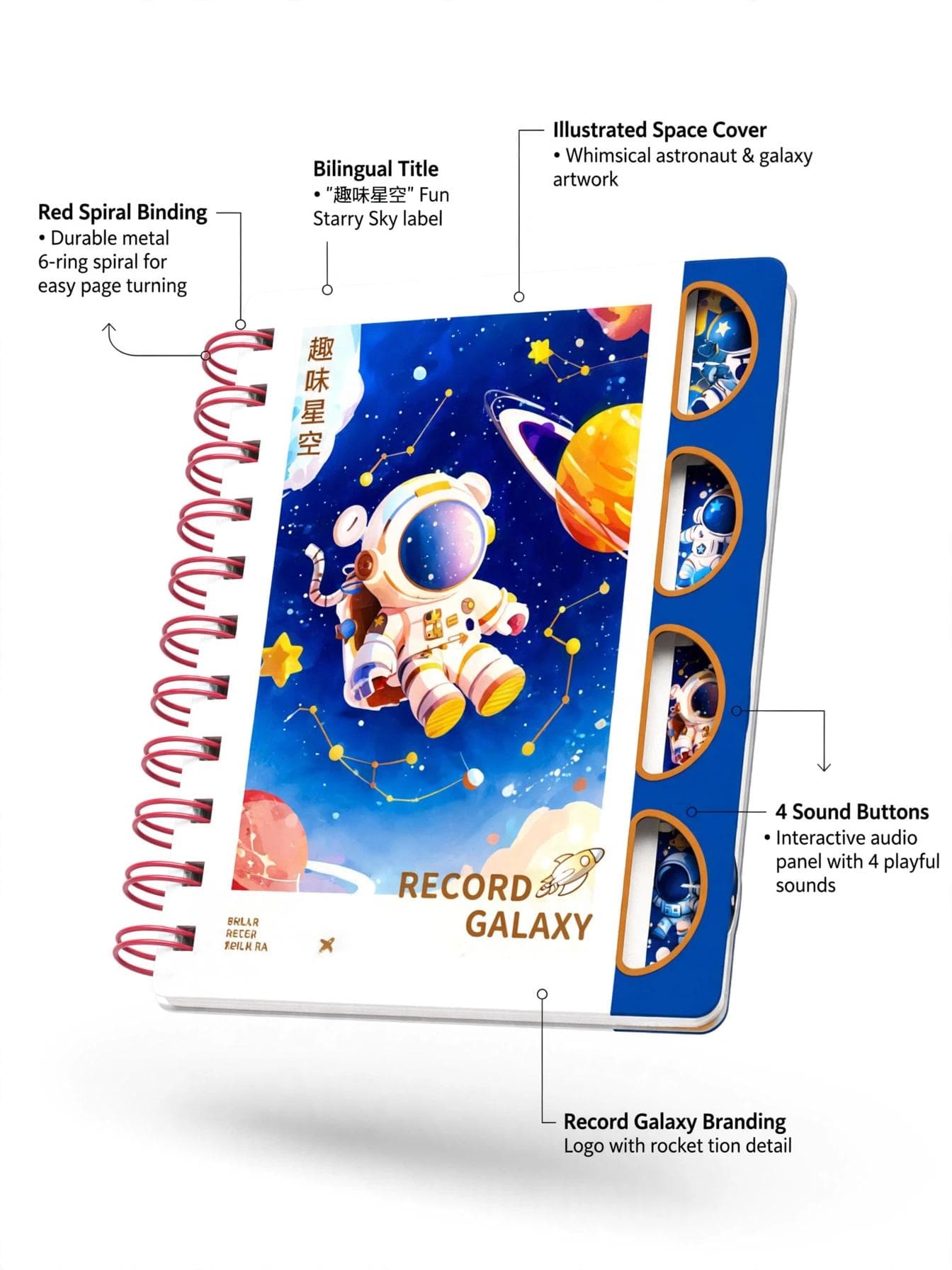 Cosmic Explorer Spiral Astronaut Notebook - Pink Spiral