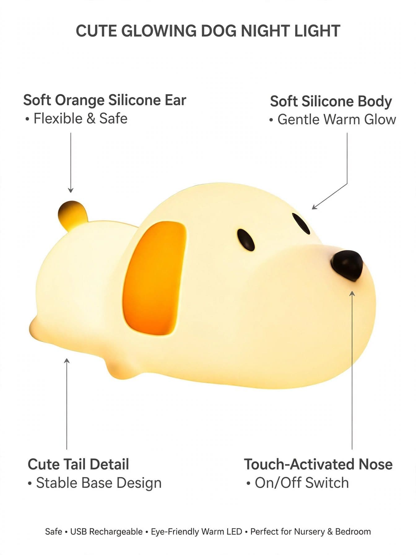 Cute Squishy Silicone Puppy LED Night Light