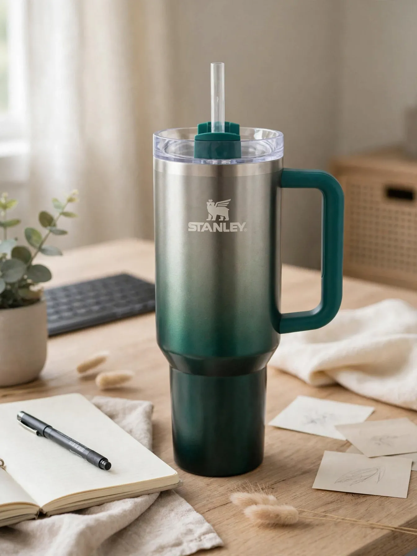 Premium 30oz Insulated Tumbler - Stanley-Inspired Replica - Pine Gradient Ombre